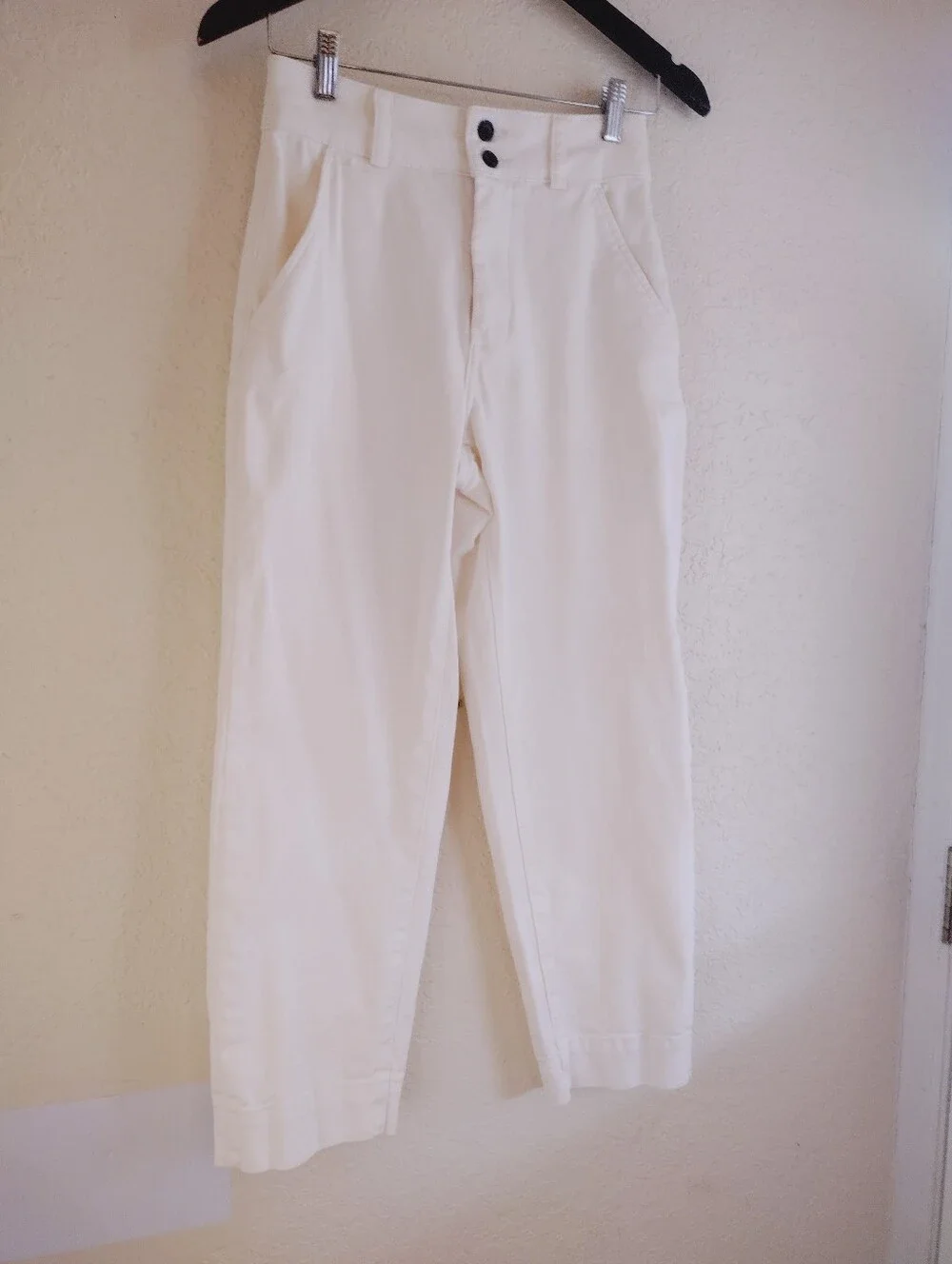 Everlane White High Rise Cropped Straight Leg Pants Double Button Minimalist